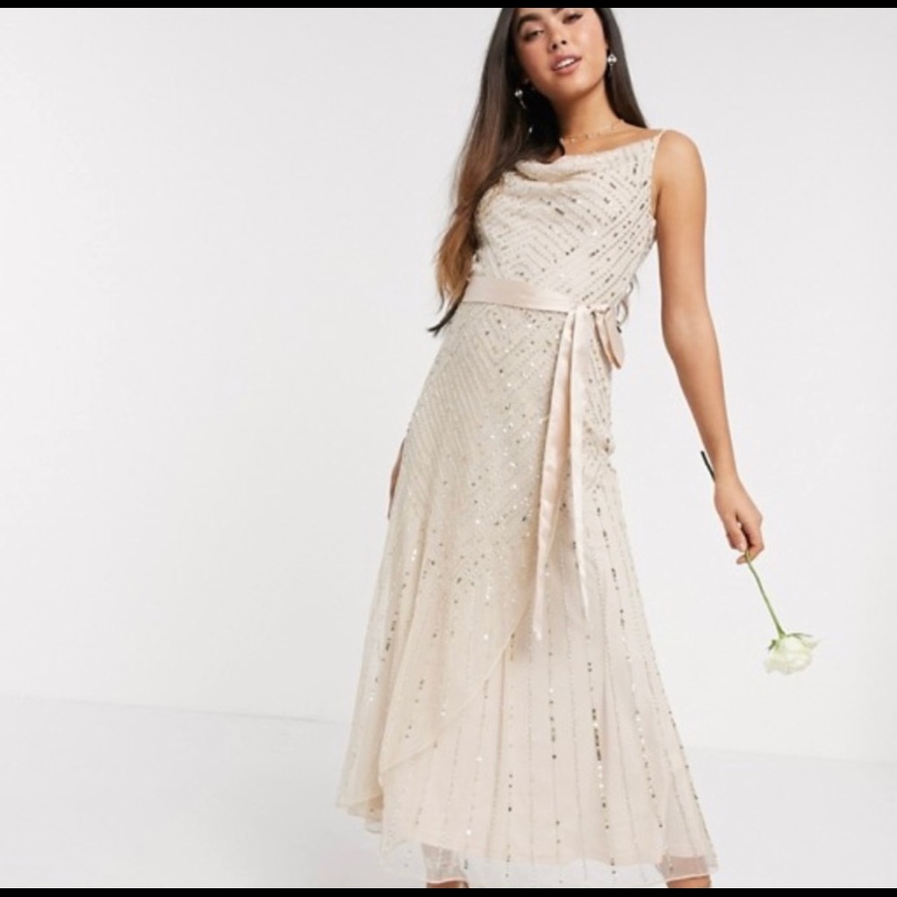 ASOS Amelia Rose embellished ‘Frock and Frill’ midi dress, Size 12